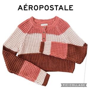 Aeropostale women pink maroon salmon open knit cropped sweater sz small NWT $45
